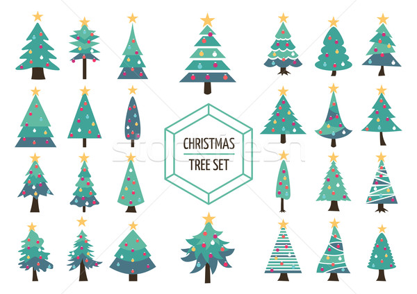 Christmas pine tree set icon holiday decoration Stock photo © cienpies
