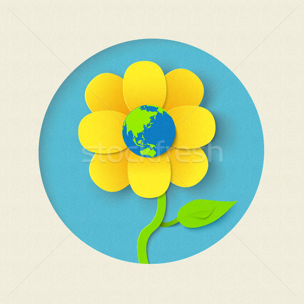 Jour de la terre papier découpé fleur monde style design Photo stock © cienpies