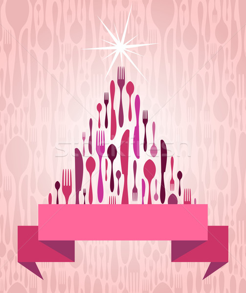 árbol de navidad cubiertos tarjeta de felicitación tenedor cuchara cuchillo Foto stock © cienpies