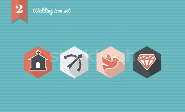 Wedding flat icon set. Stock photo © cienpies