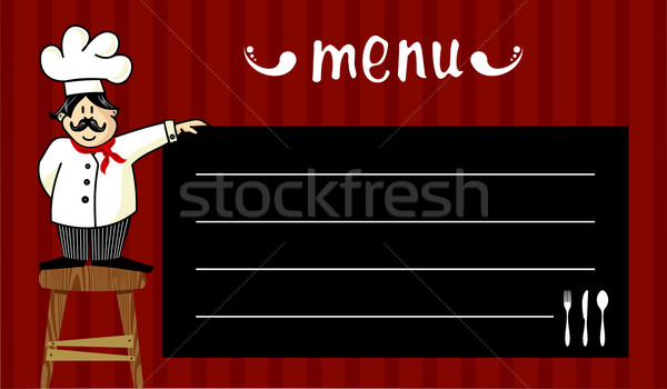 廚師 日常 菜單 滑稽 木 長凳 商業照片 © cienpies