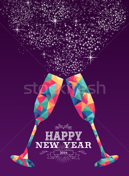 Gelukkig nieuwjaar 2016 glas driehoek kleur Stockfoto © cienpies