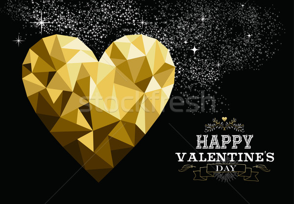 Happy valentines day gold low poly heart love card Stock photo © cienpies