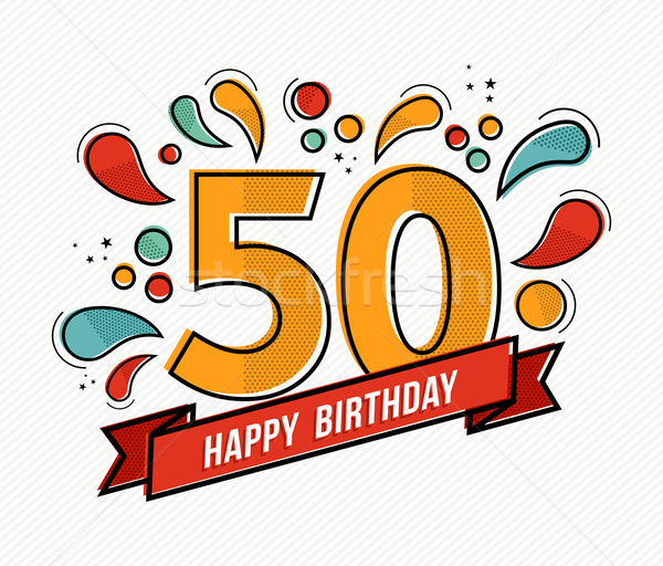 Colorful happy birthday number 50 flat line design Stock photo © cienpies