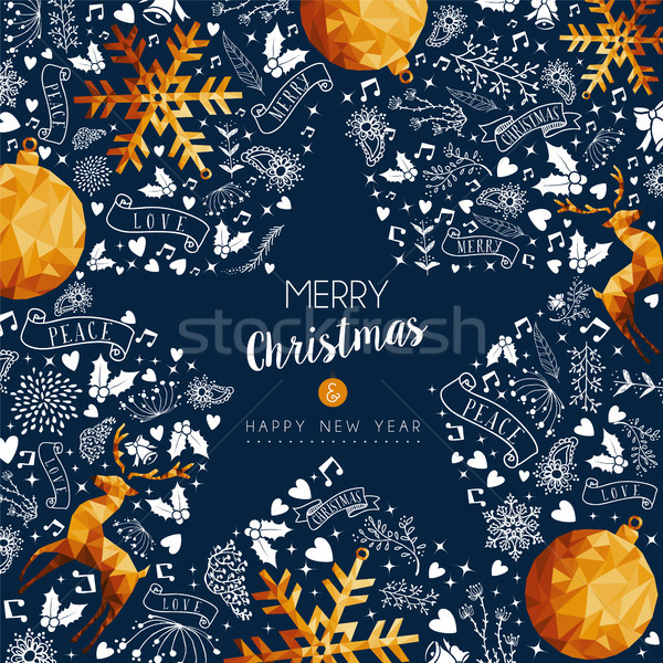 Stock foto: Weihnachten · Neujahr · Gold · niedrig · Sterne · Karte
