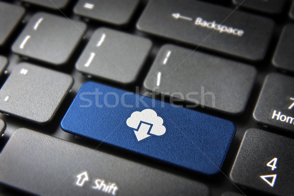 Blue cloud computing keyboard key, technology background Stock photo © cienpies