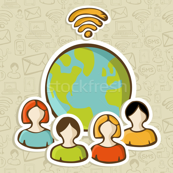 [[stock_photo]]: Internet · diversité · personnes · mondial · connexion · croquis