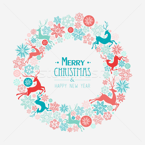 [[stock_photo]]: Joyeux · Noël · happy · new · year · carte · de · vœux · couronne · forme