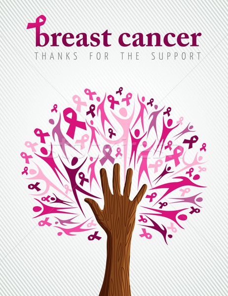 乳癌 認知度 ピンクリボン 手 ツリー サポート ストックフォト © cienpies