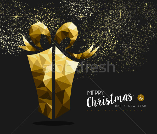 Merry christmas happy new year gold gift low poly Stock photo © cienpies