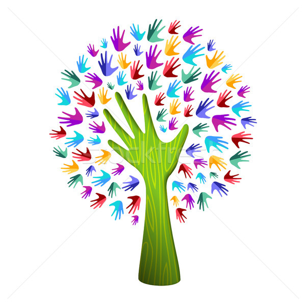 Colorful tree hand concept for nature team help Stock photo © cienpies