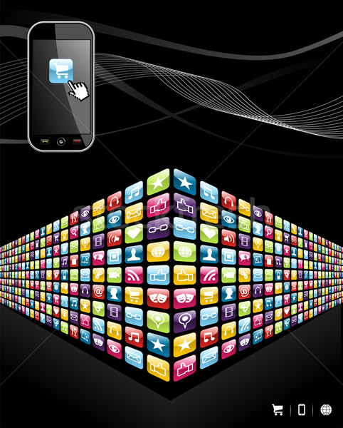 Global mobile phone apps icons wall Stock photo © cienpies