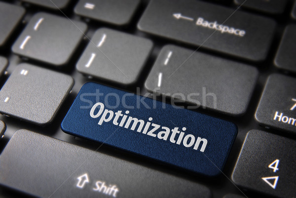 Blauw optimalisatie toetsenbord sleutel business woord Stockfoto © cienpies