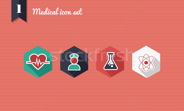Medical health flat icons set. Stock photo © cienpies