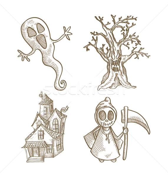 Halloween classics isolated sketch style creatures set. Stock photo © cienpies