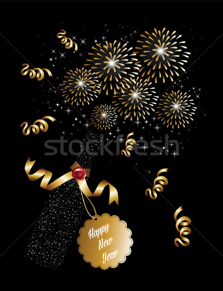 An nou fericit 2014 şampanie focuri de artificii concediu sticlă Imagine de stoc © cienpies