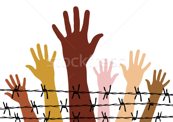 Diritti umani diversità mani dietro filo spinato vettore Foto d'archivio © cienpies