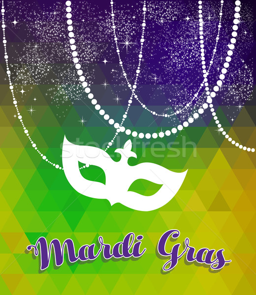 Stock photo: Mardi gras green and purple background with mask