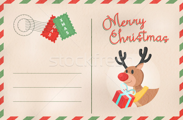 Merry Christmas retro deer holiday postcard Stock photo © cienpies