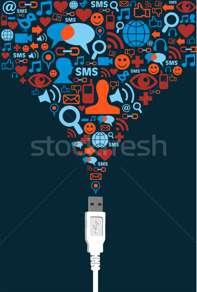Social media icon set USB communication Stock photo © cienpies