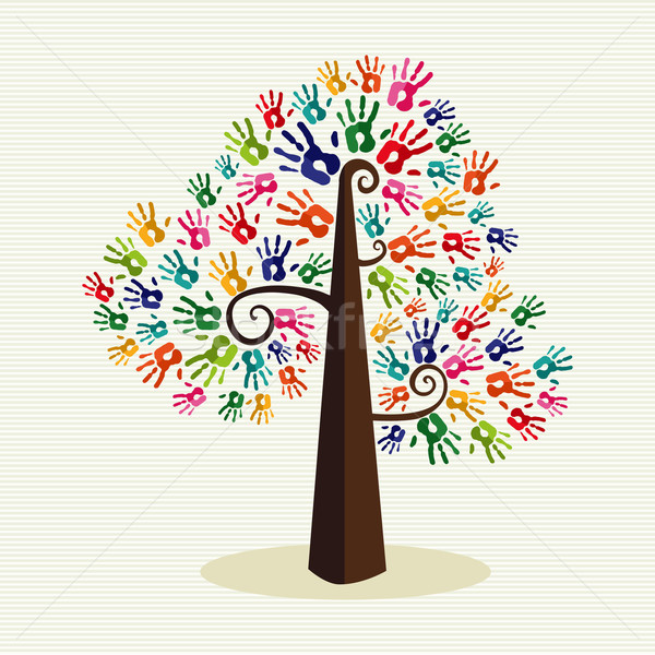 Colorful solidarity hand prints tree Stock photo © cienpies
