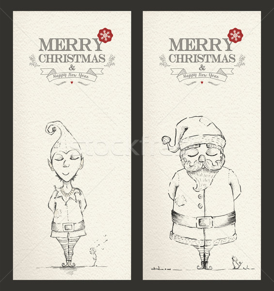 Merry Christmas unique hand drawn banner set  Stock photo © cienpies