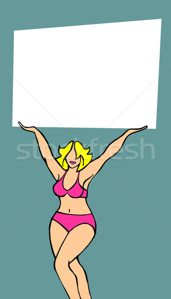 Voluptuous blond girl showing a blank banner Stock photo © cienpies