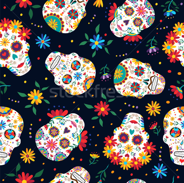 Foto stock: Día · muertos · floral · cráneo · patrón