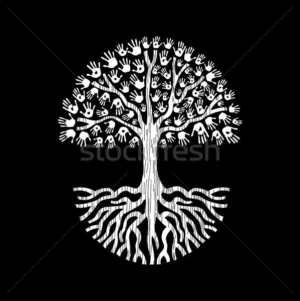 Hand tree in black and white for community help Stock photo © cienpies