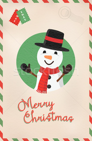 Merry Christmas vintage cute snowman postcard Stock photo © cienpies