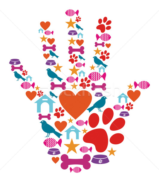 Pet animal protective hand icon set Stock photo © cienpies