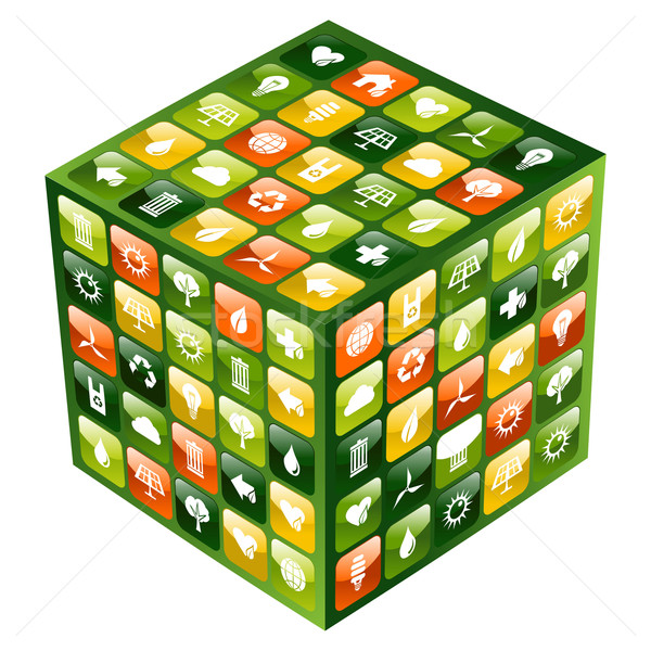 Global mobile phone green apps icons cube Stock photo © cienpies