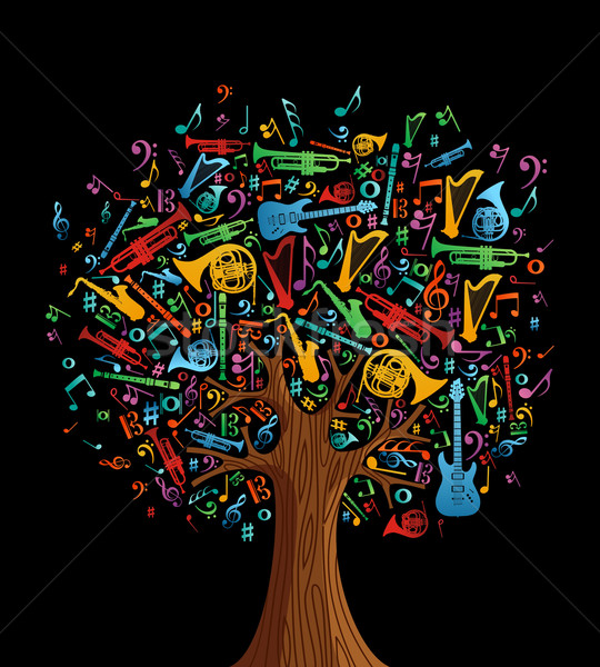 Abstract musical tree made with instruments Stock photo © cienpies
