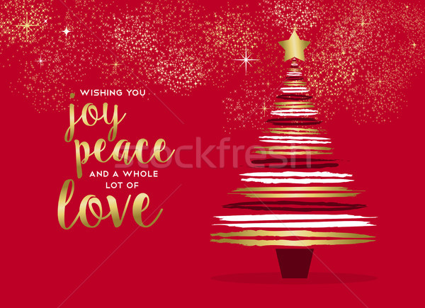 merry christmas gold hand drawn pine tree card vector illustration