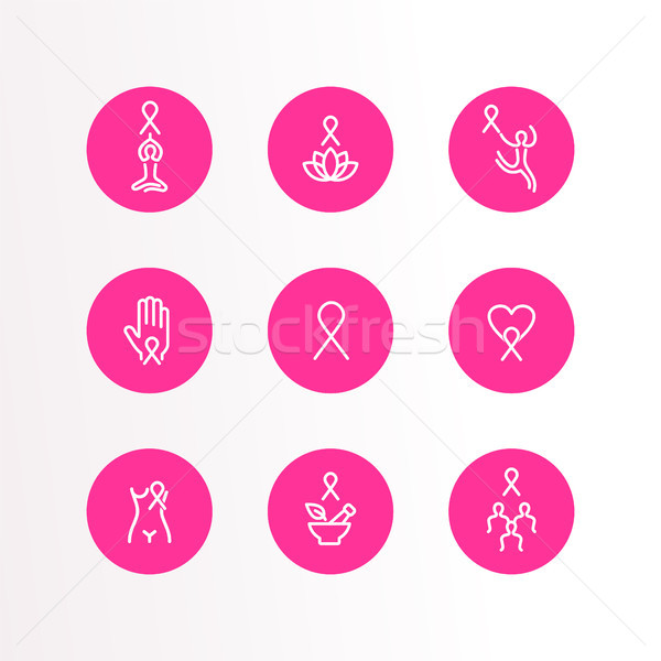 Breast Cancer Care pink ribbon outline icon set  Stock photo © cienpies