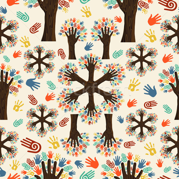 Diversidade árvore mãos padrão Foto stock © cienpies