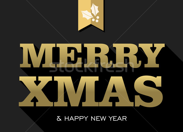 Merry christmas xmas new year gold text holly card Stock photo © cienpies