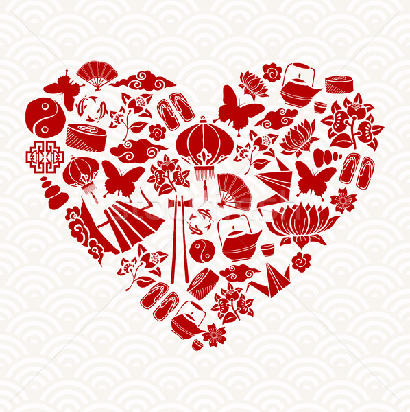Chinese New Year red icon heart shape decoration Stock photo © cienpies