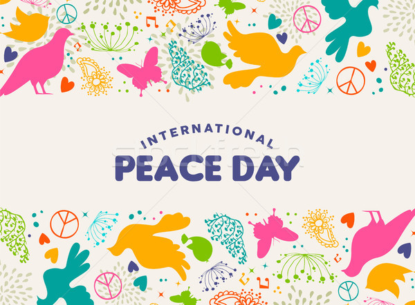 International Peace Day dove bird icon card Stock photo © cienpies