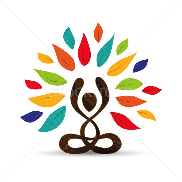 Yoga lotus pose tree concept with color leaves Stock photo © cienpies