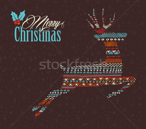 Merry christmas reindeer boho tribal stripe shape Stock photo © cienpies