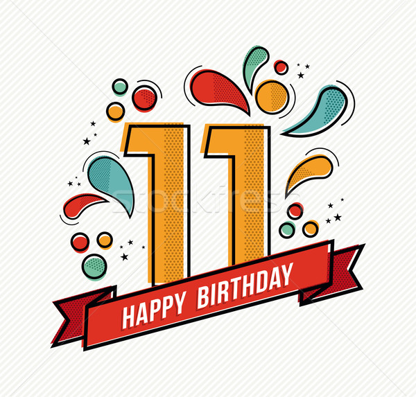Colorful happy birthday number 11 flat line design Stock photo © cienpies