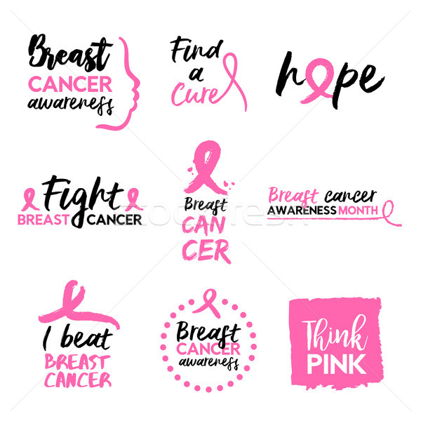 Rosa Brustkrebs Bewusstsein Typografie zitieren Set Stock foto © cienpies