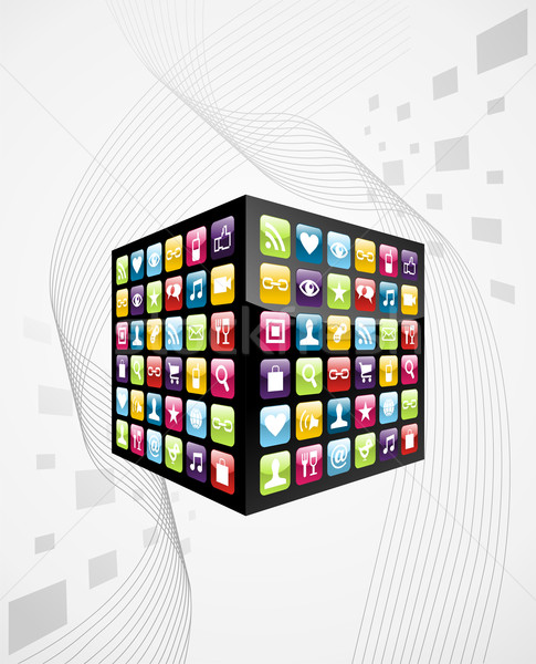 Global mobile phone apps icons cube  Stock photo © cienpies