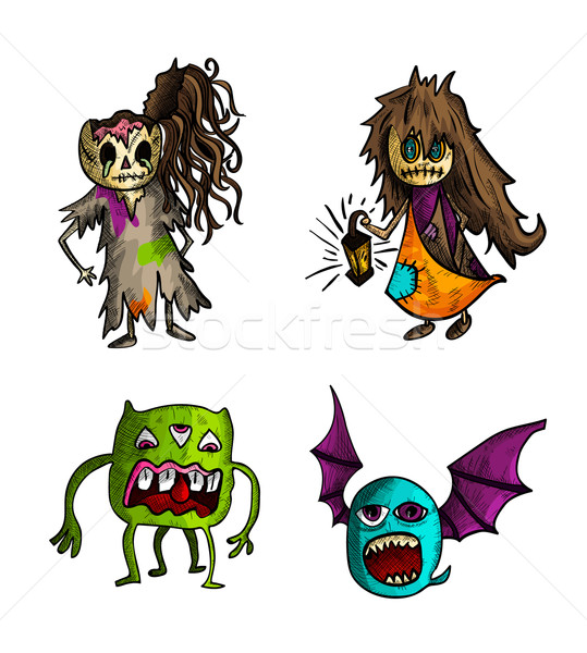 Halloween monsters isolated sketch style creatures set. Stock photo © cienpies