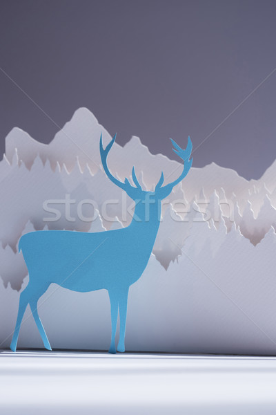 Handmade paper cut deer blue forest holiday card Stock photo © cienpies