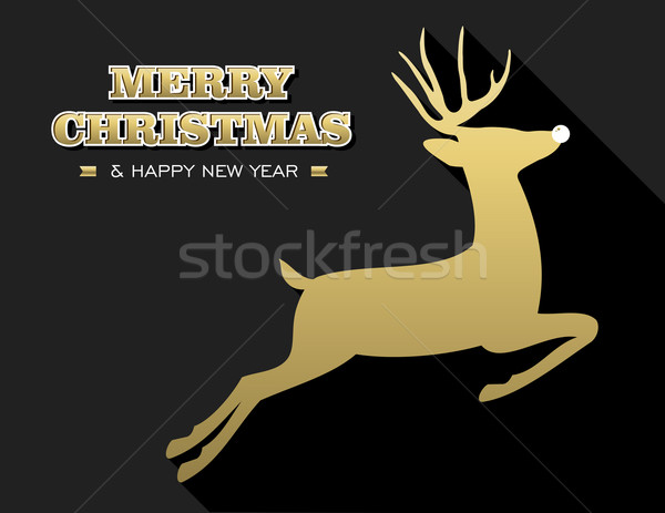 Merry christmas new year gold deer silhouette card Stock photo © cienpies