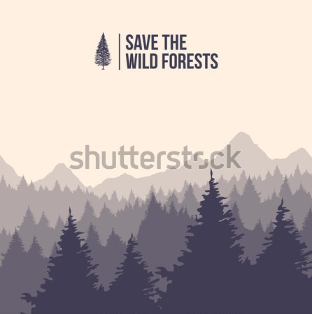 Stock photo: Vintage forest text label on winter tree landscape