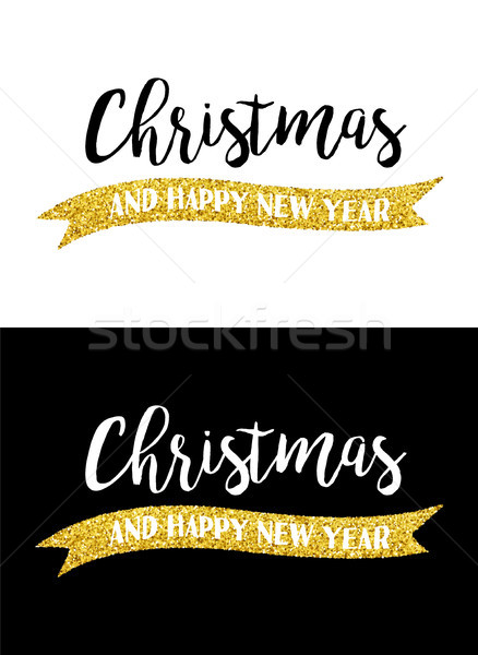 Gold glitter Merry Christmas quote greeting card Stock photo © cienpies