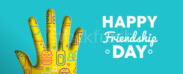 Happy Friendship Day Paper Cut Hand Shape Banner Vector